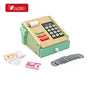 Wholesale Wooden Cash Register Kids Pretend Play Money Counting Toys with Scanner and Credit Card W10A216