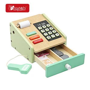 Wholesale Wooden Cash Register Kids Pretend Play Money Counting Toys with Scanner and Credit Card W10A216